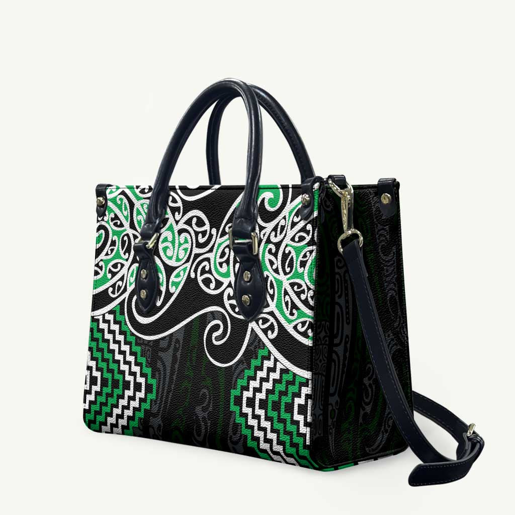Green Aotearoa Tukutuku Manawa Tapu Leather Bag Ta Moko Toi Maori - Polynesian Pride