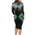 Green Aotearoa Tukutuku Manawa Tapu Long Sleeve Bodycon Dress Ta Moko Toi Maori