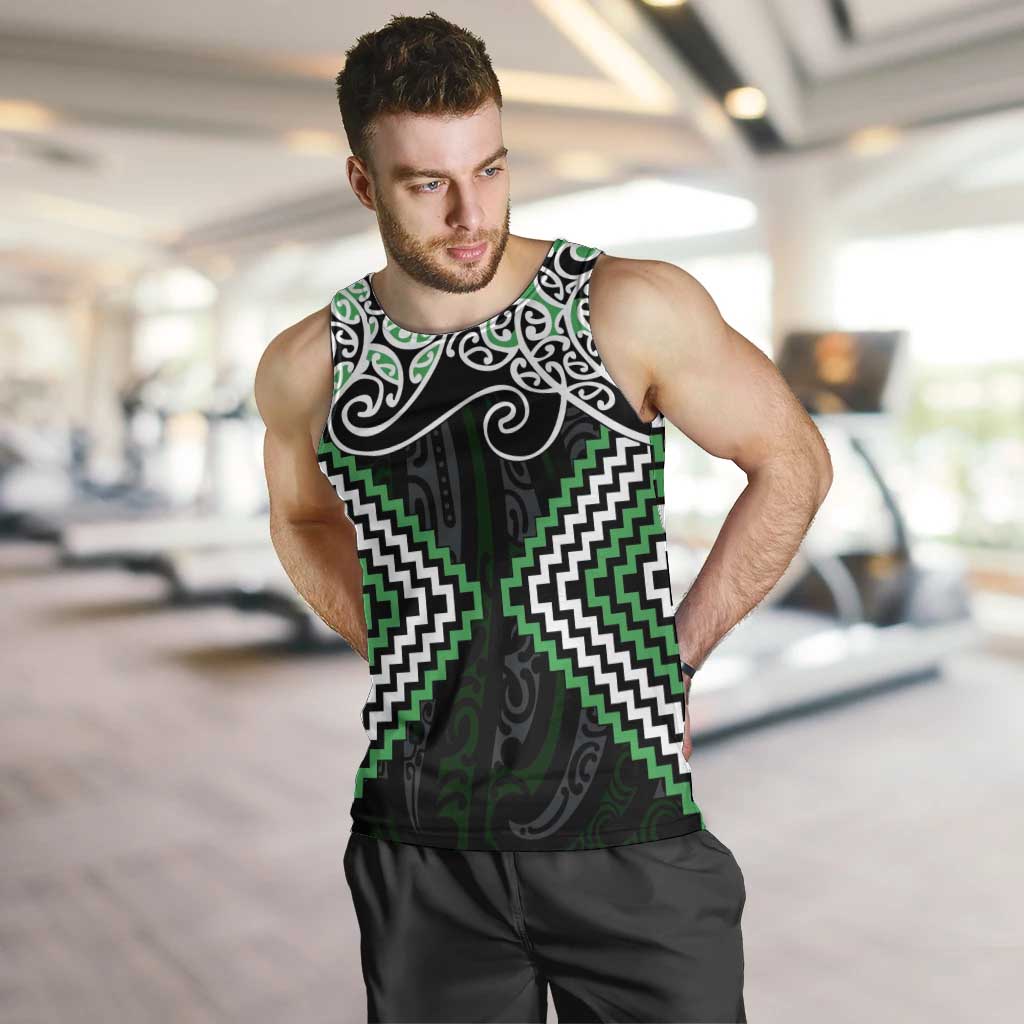 Green Aotearoa Tukutuku Manawa Tapu Men Tank Top Ta Moko Toi Maori LT9 Green - Polynesian Pride