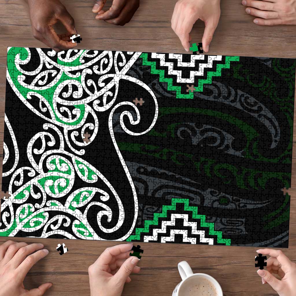 Green Aotearoa Tukutuku Manawa Tapu Puzzle Ta Moko Toi Maori - Polynesian Pride