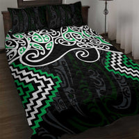 Green Aotearoa Tukutuku Manawa Tapu Quilt Bed Set Ta Moko Toi Maori LT9 Green - Polynesian Pride