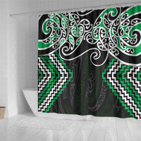 Green Aotearoa Tukutuku Manawa Tapu Shower Curtain Ta Moko Toi Maori