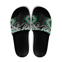 Green Aotearoa Tukutuku Manawa Tapu Slide Sandals Ta Moko Toi Maori - Polynesian Pride