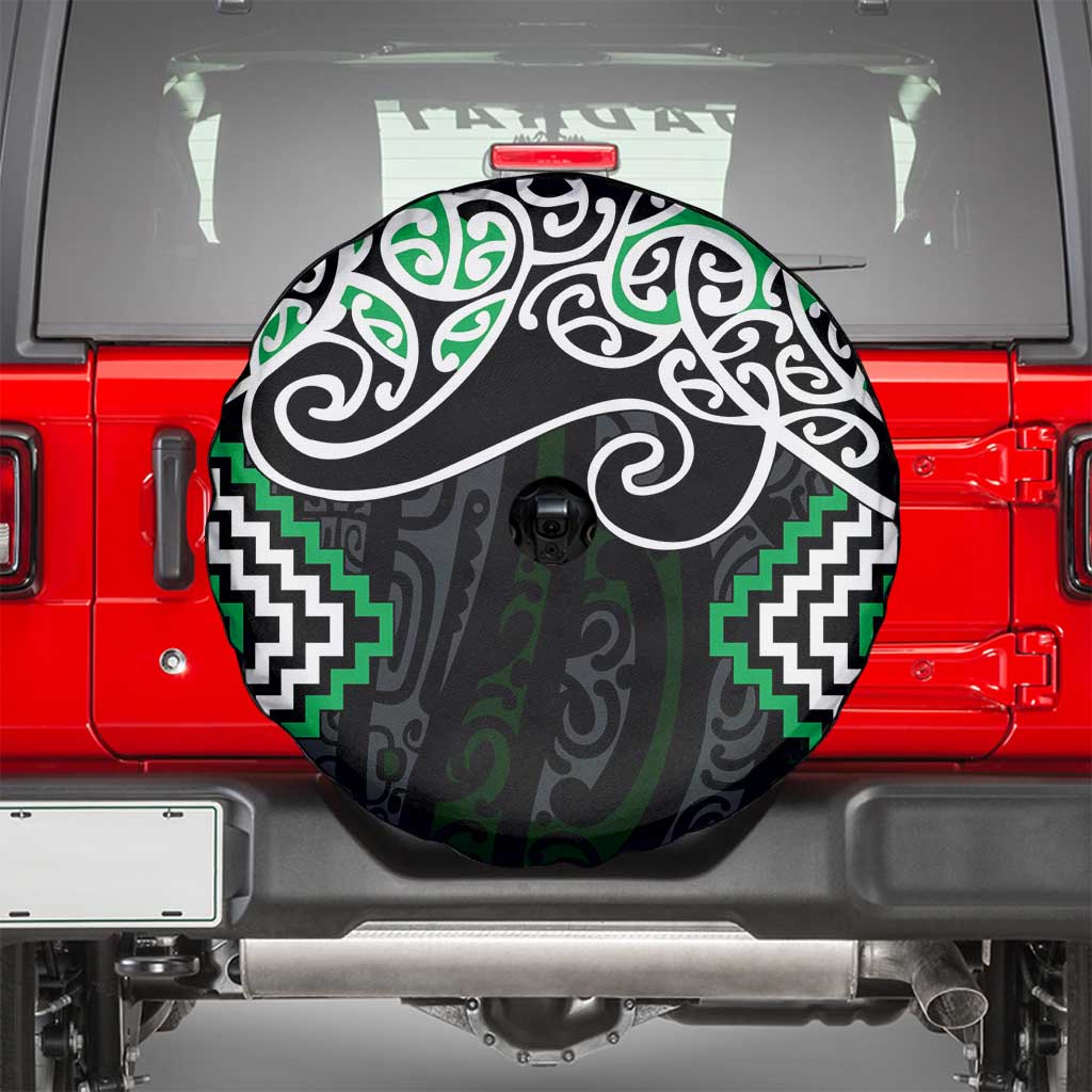 Green Aotearoa Tukutuku Manawa Tapu Spare Tire Cover Ta Moko Toi Maori