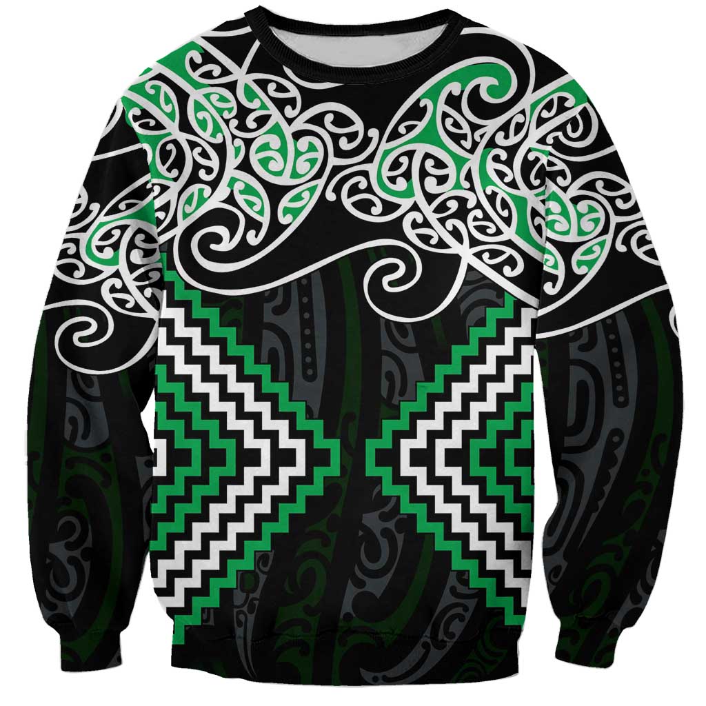 Green Aotearoa Tukutuku Manawa Tapu Sweatshirt Ta Moko Toi Maori LT9 Unisex Green - Polynesian Pride
