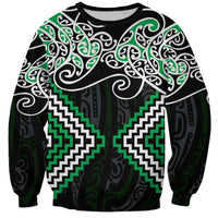 Green Aotearoa Tukutuku Manawa Tapu Sweatshirt Ta Moko Toi Maori LT9 Unisex Green - Polynesian Pride