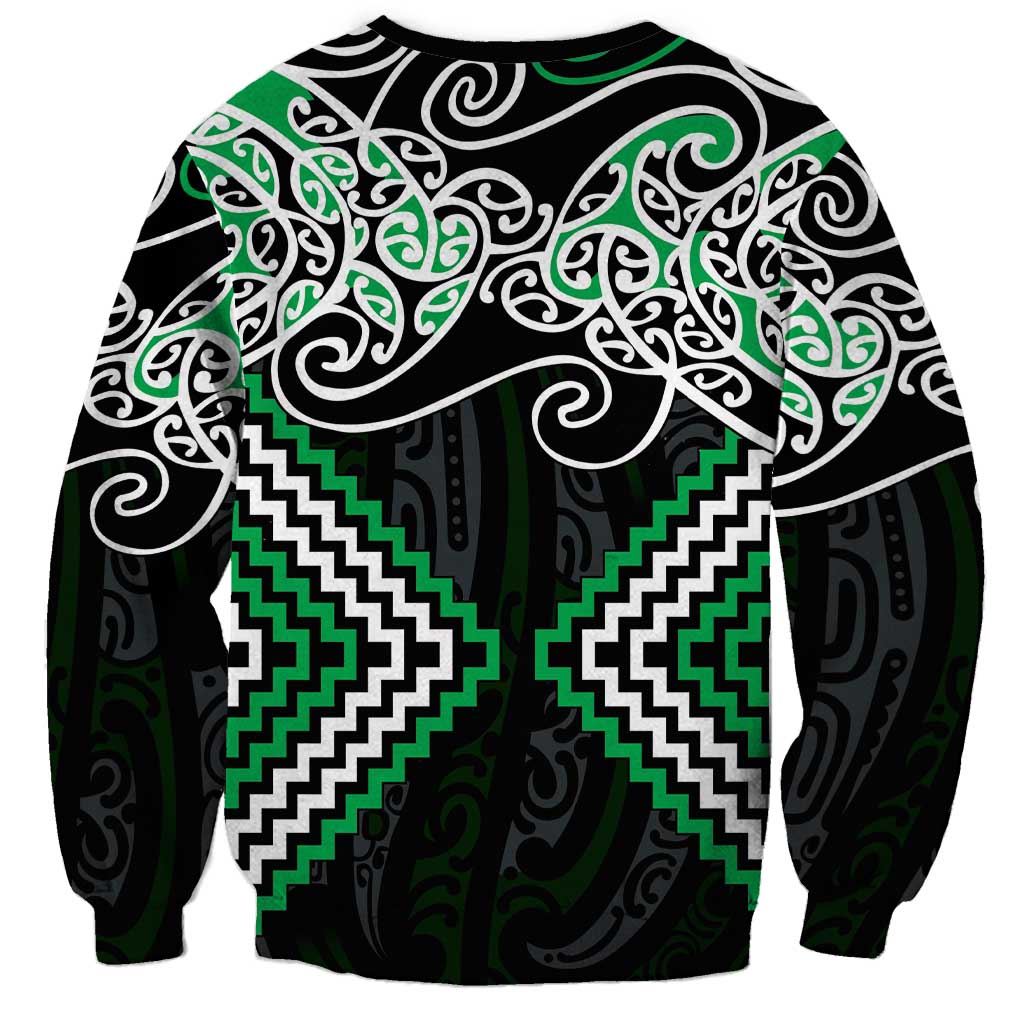 Green Aotearoa Tukutuku Manawa Tapu Sweatshirt Ta Moko Toi Maori LT9 - Polynesian Pride