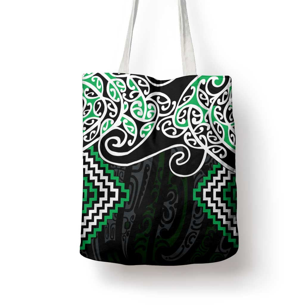 Green Aotearoa Tukutuku Manawa Tapu Tote Bag Ta Moko Toi Maori - Polynesian Pride