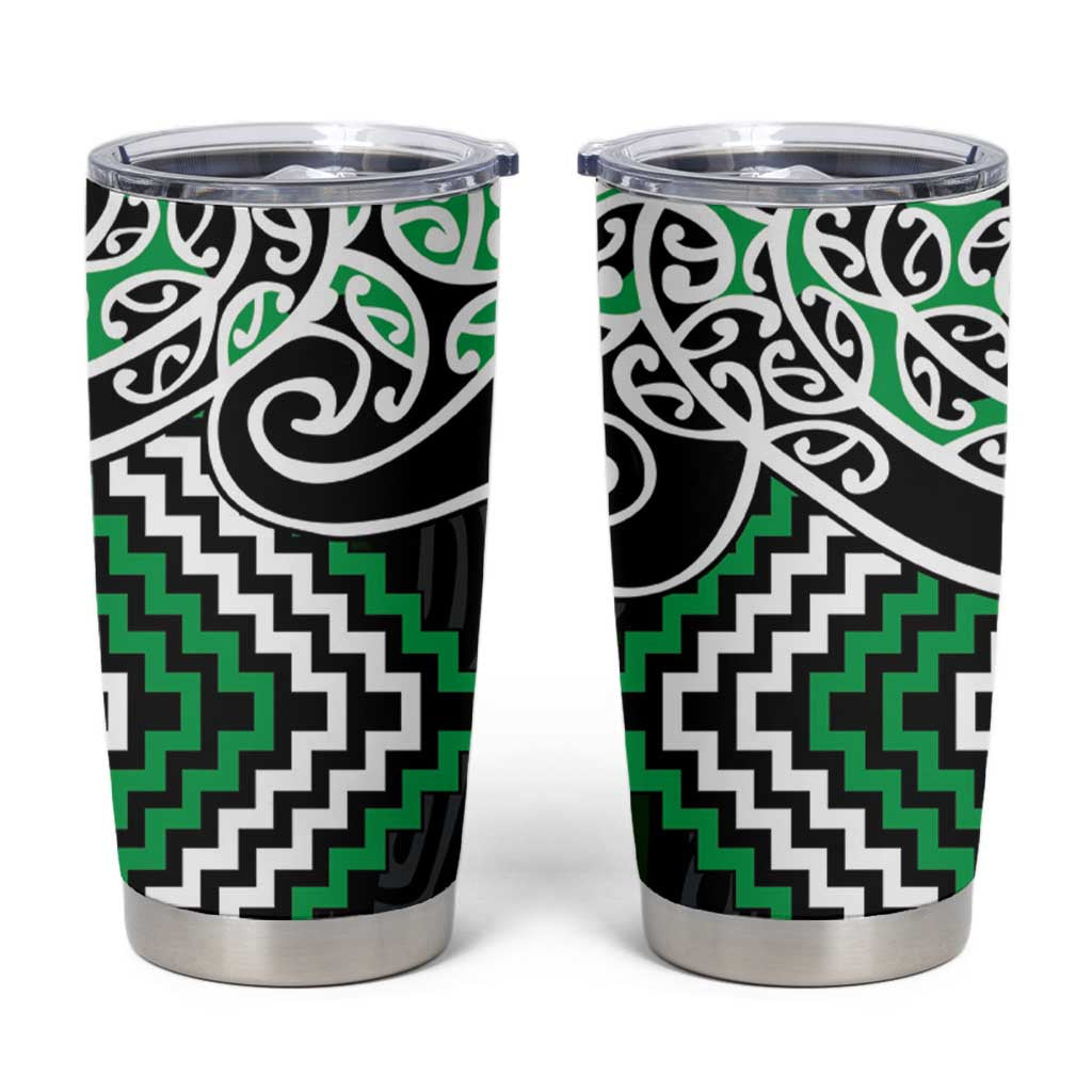 Green Aotearoa Tukutuku Manawa Tapu Tumbler Cup Ta Moko Toi Maori LT9 Green - Polynesian Pride