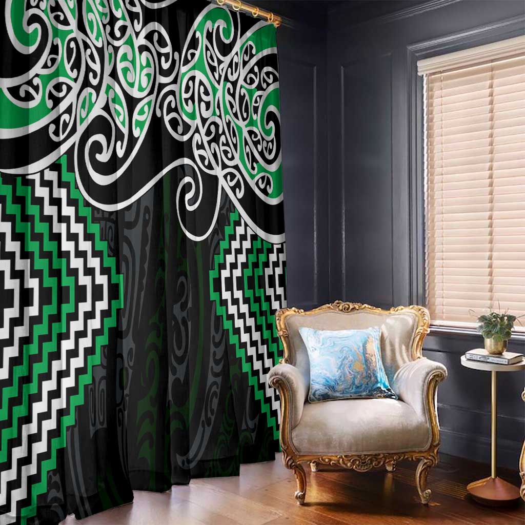 Green Aotearoa Tukutuku Manawa Tapu Window Curtain Ta Moko Toi Maori LT9 - Polynesian Pride