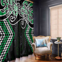 Green Aotearoa Tukutuku Manawa Tapu Window Curtain Ta Moko Toi Maori LT9 - Polynesian Pride