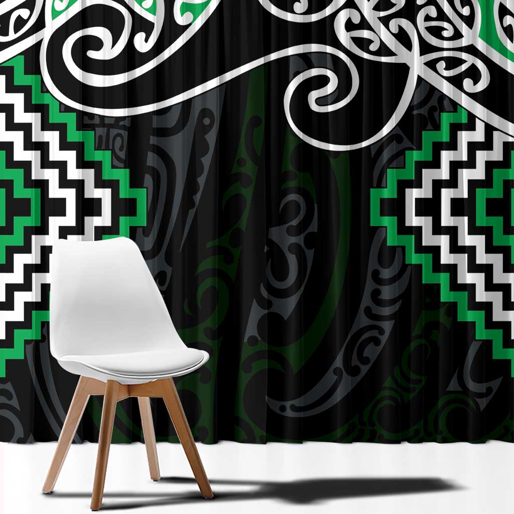Green Aotearoa Tukutuku Manawa Tapu Window Curtain Ta Moko Toi Maori LT9 - Polynesian Pride