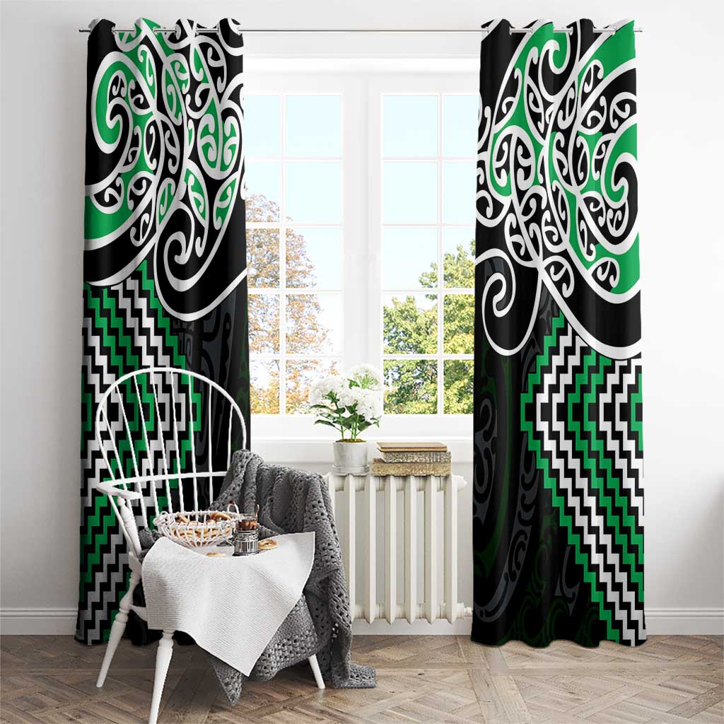 Green Aotearoa Tukutuku Manawa Tapu Window Curtain Ta Moko Toi Maori LT9 - Polynesian Pride