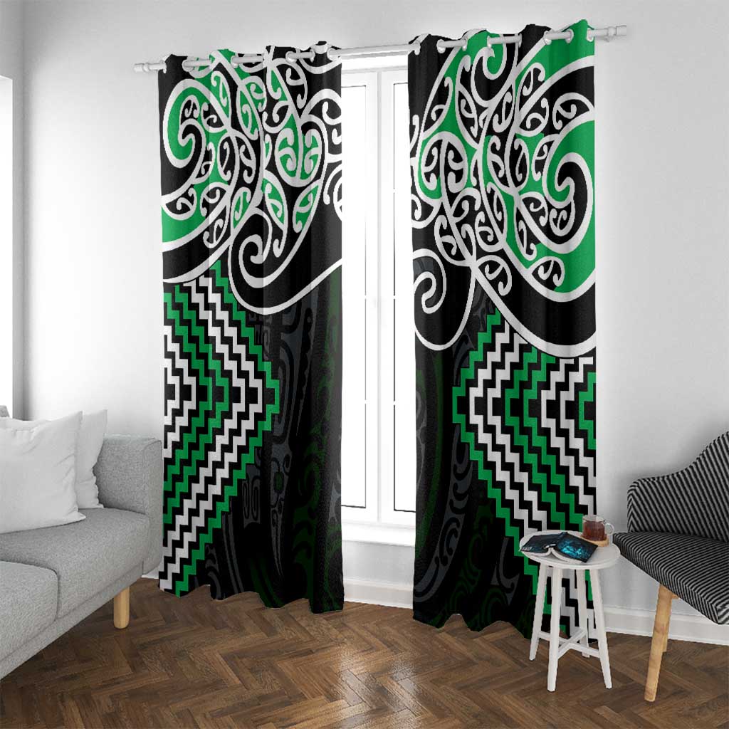 Green Aotearoa Tukutuku Manawa Tapu Window Curtain Ta Moko Toi Maori LT9 With Grommets Green - Polynesian Pride