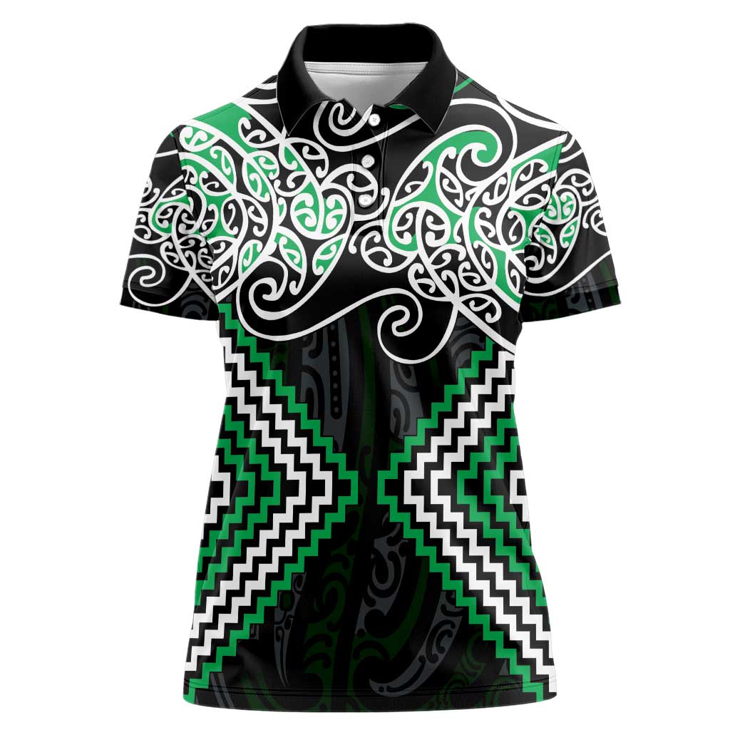 Green Aotearoa Tukutuku Manawa Tapu Women Polo Shirt Ta Moko Toi Maori