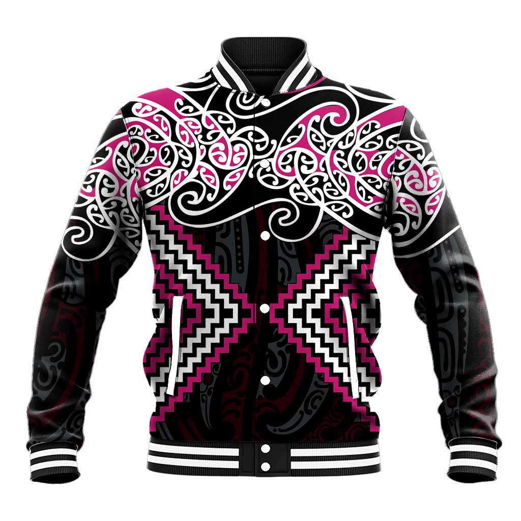 Pink Aotearoa Tukutuku Manawa Tapu Baseball Jacket Ta Moko Toi Maori LT9 Unisex Pink - Polynesian Pride