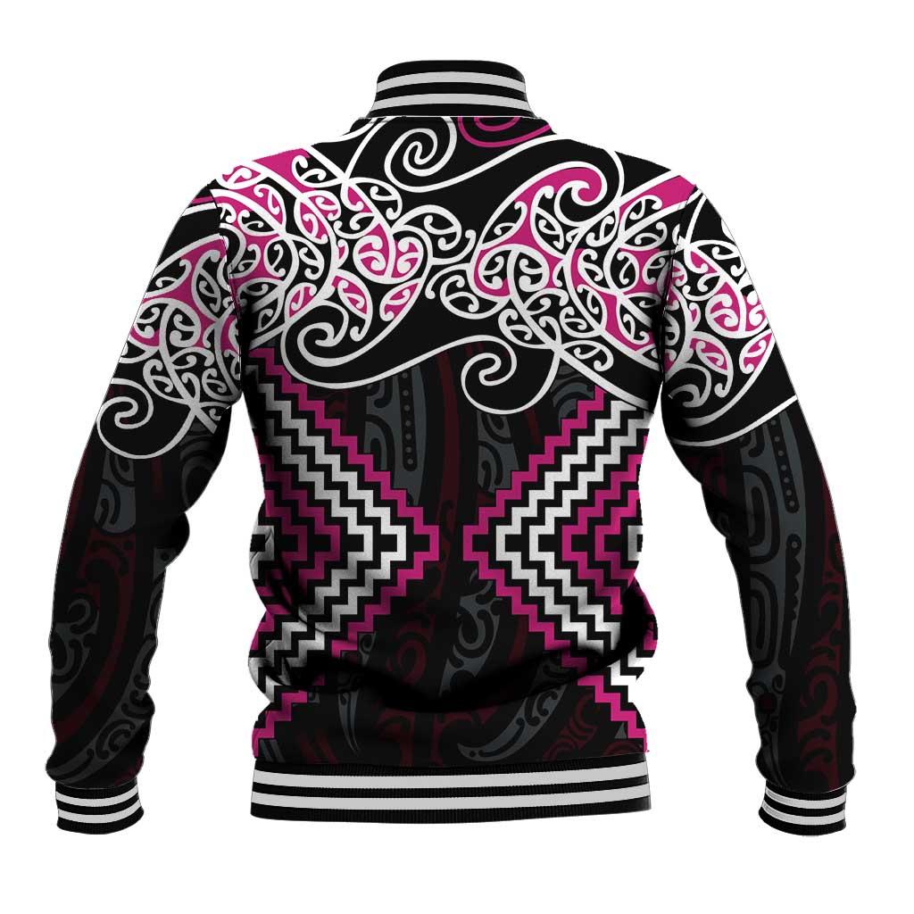 Pink Aotearoa Tukutuku Manawa Tapu Baseball Jacket Ta Moko Toi Maori LT9 - Polynesian Pride