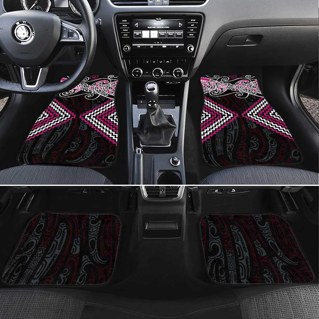 Pink Aotearoa Tukutuku Manawa Tapu Car Mats Ta Moko Toi Maori LT9 Set 4pcs Pink - Polynesian Pride