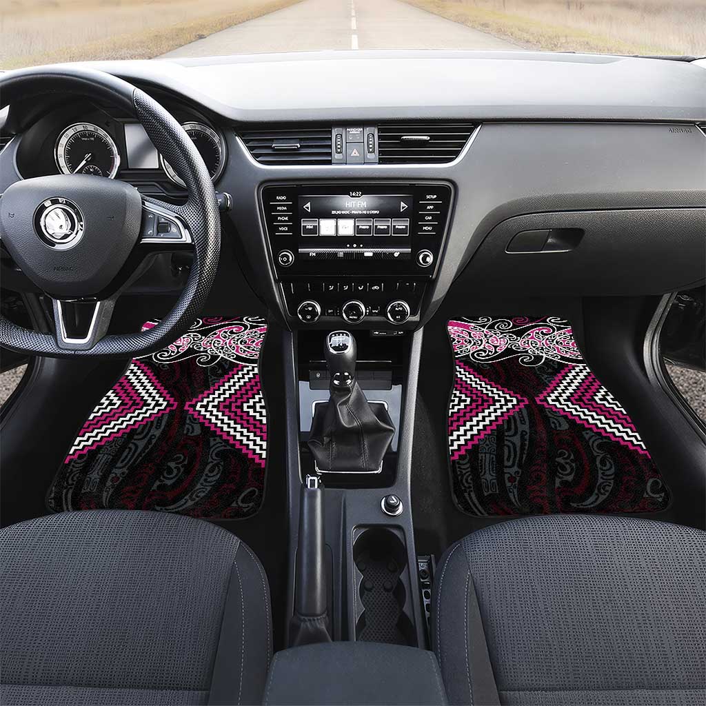 Pink Aotearoa Tukutuku Manawa Tapu Car Mats Ta Moko Toi Maori LT9 Set 2pcs - Front Pink - Polynesian Pride