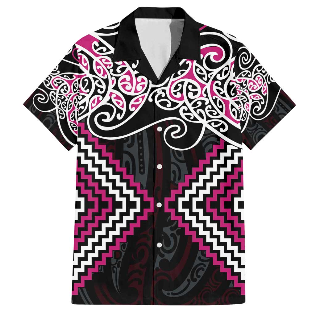 Pink Aotearoa Tukutuku Manawa Tapu Family Matching Long Sleeve Bodycon Dress and Hawaiian Shirt Ta Moko Toi Maori