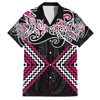 Pink Aotearoa Tukutuku Manawa Tapu Family Matching Long Sleeve Bodycon Dress and Hawaiian Shirt Ta Moko Toi Maori