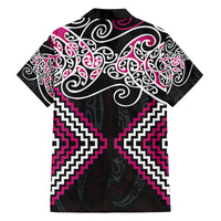 Pink Aotearoa Tukutuku Manawa Tapu Family Matching Off The Shoulder Long Sleeve Dress and Hawaiian Shirt Ta Moko Toi Maori