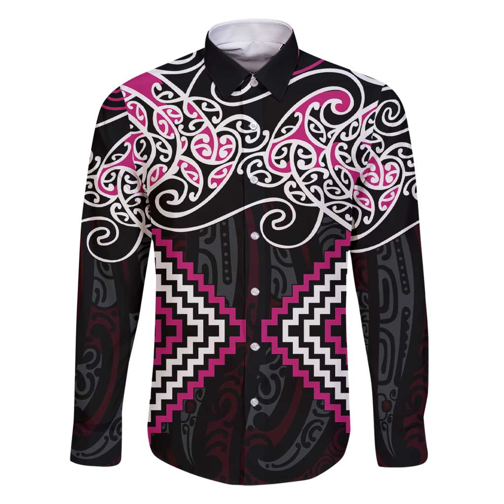 Pink Aotearoa Tukutuku Manawa Tapu Family Matching Short Sleeve Bodycon Dress and Hawaiian Shirt Ta Moko Toi Maori