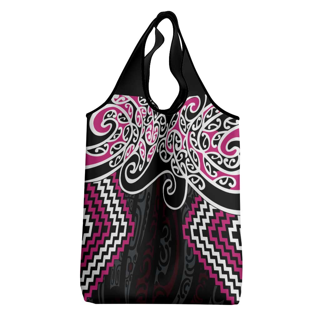 Pink Aotearoa Tukutuku Manawa Tapu Grocery Bag Ta Moko Toi Maori LT9 - Polynesian Pride