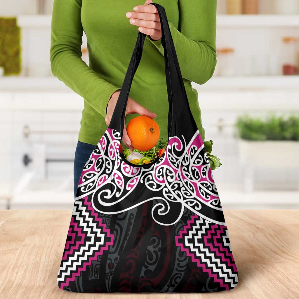 Pink Aotearoa Tukutuku Manawa Tapu Grocery Bag Ta Moko Toi Maori LT9 - Polynesian Pride