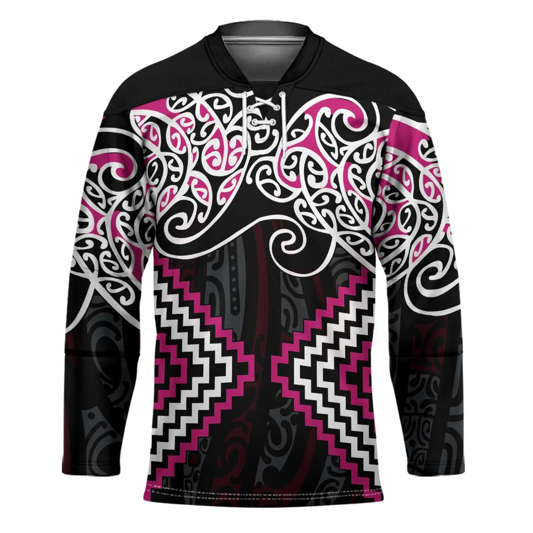 Pink Aotearoa Tukutuku Manawa Tapu Hockey Jersey Ta Moko Toi Maori - Polynesian Pride