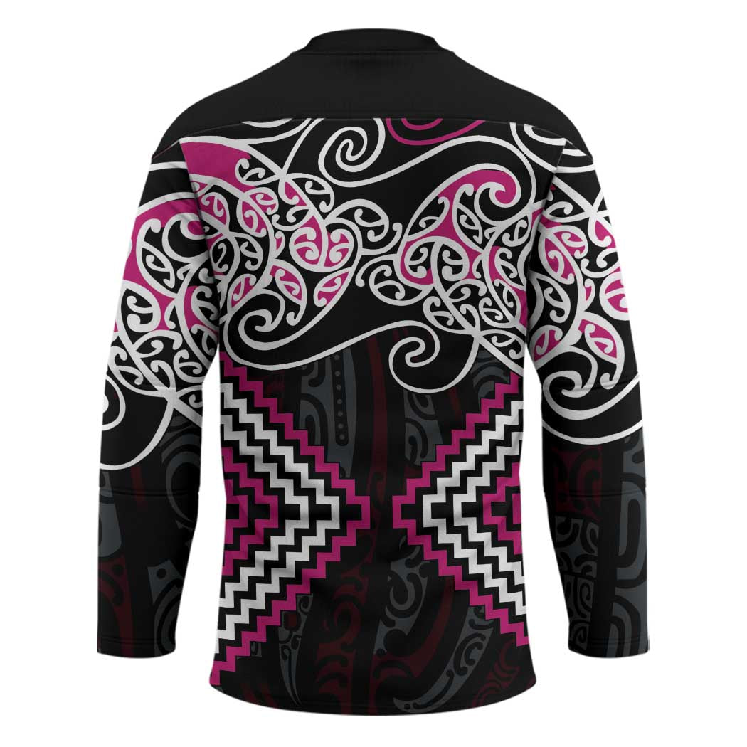 Pink Aotearoa Tukutuku Manawa Tapu Hockey Jersey Ta Moko Toi Maori - Polynesian Pride