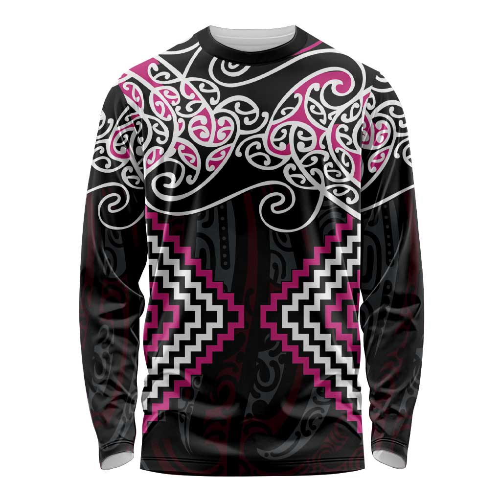 Pink Aotearoa Tukutuku Manawa Tapu Long Sleeve Shirt Ta Moko Toi Maori LT9 Unisex Pink - Polynesian Pride