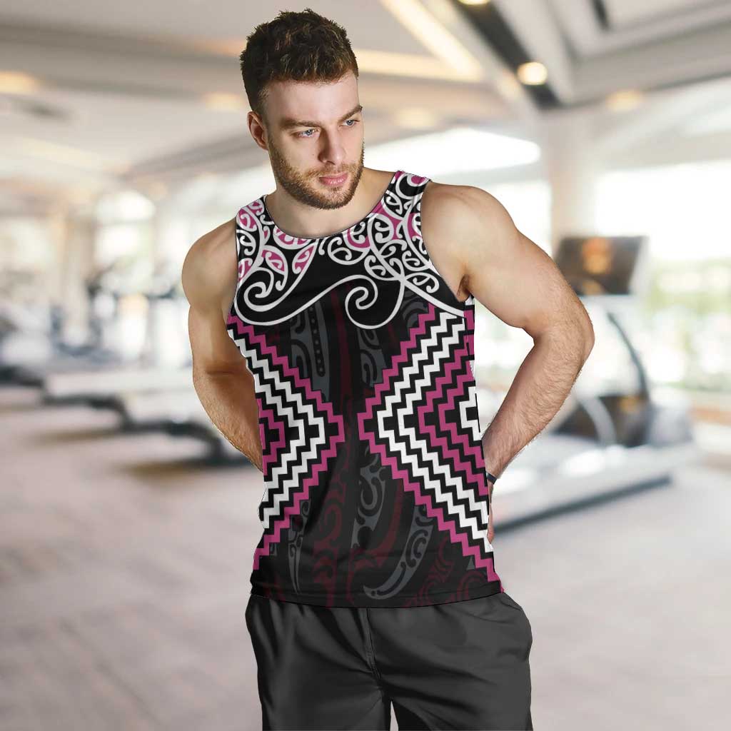 Pink Aotearoa Tukutuku Manawa Tapu Men Tank Top Ta Moko Toi Maori LT9 Pink - Polynesian Pride