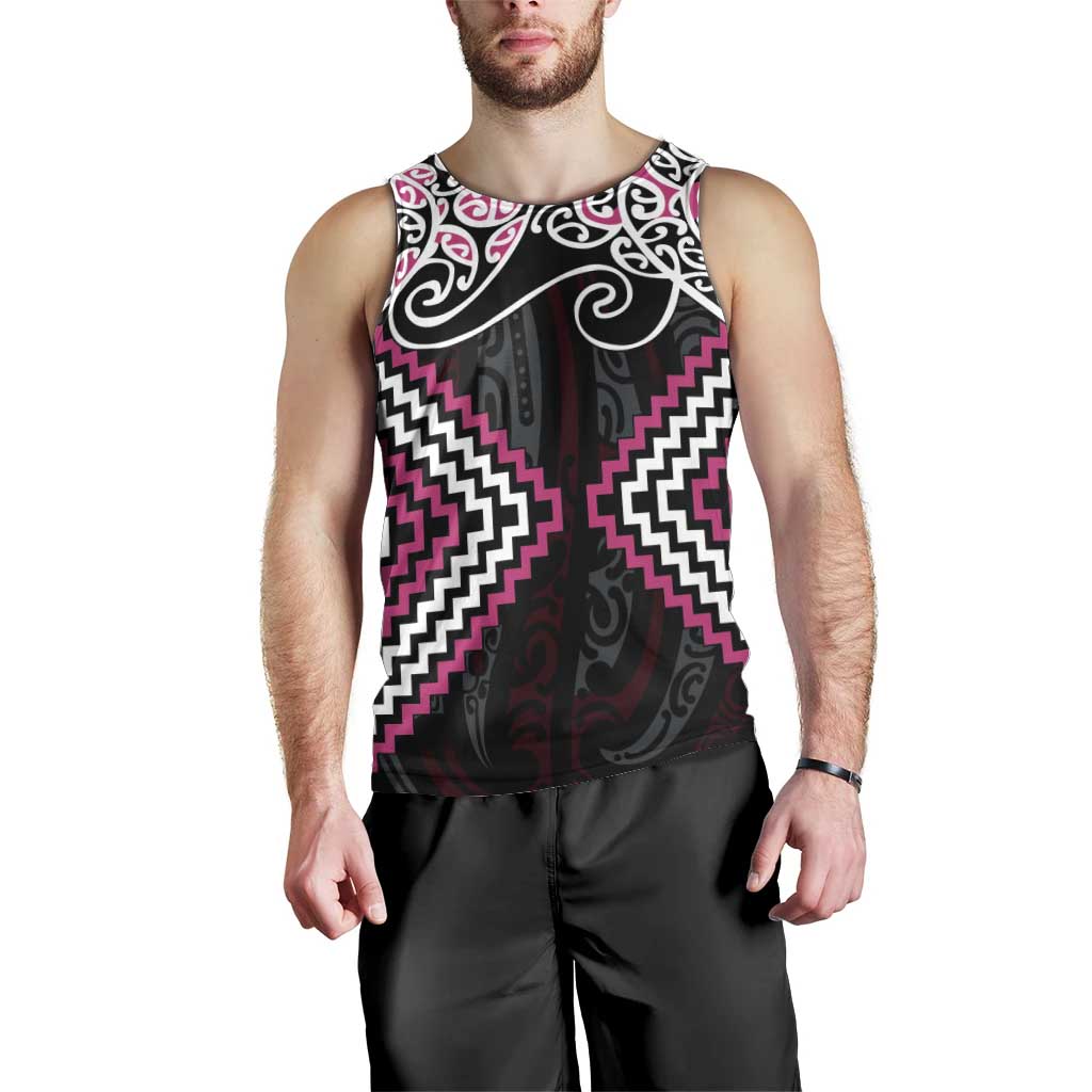 Pink Aotearoa Tukutuku Manawa Tapu Men Tank Top Ta Moko Toi Maori LT9 - Polynesian Pride