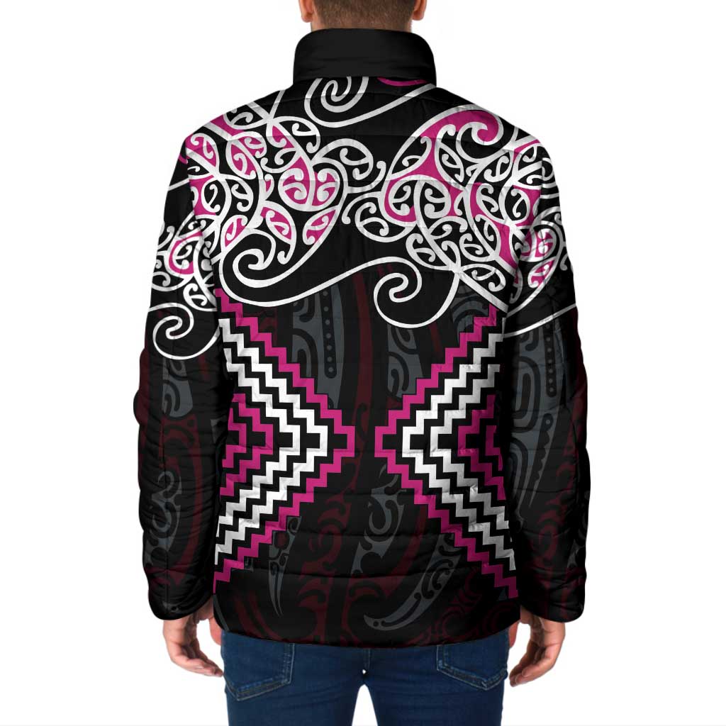 Pink Aotearoa Tukutuku Manawa Tapu Padded Jacket Ta Moko Toi Maori - Polynesian Pride