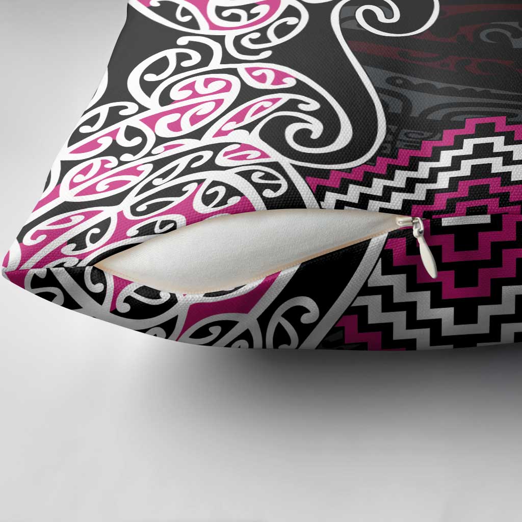 Pink Aotearoa Tukutuku Manawa Tapu Pillow Cover Ta Moko Toi Maori - Polynesian Pride