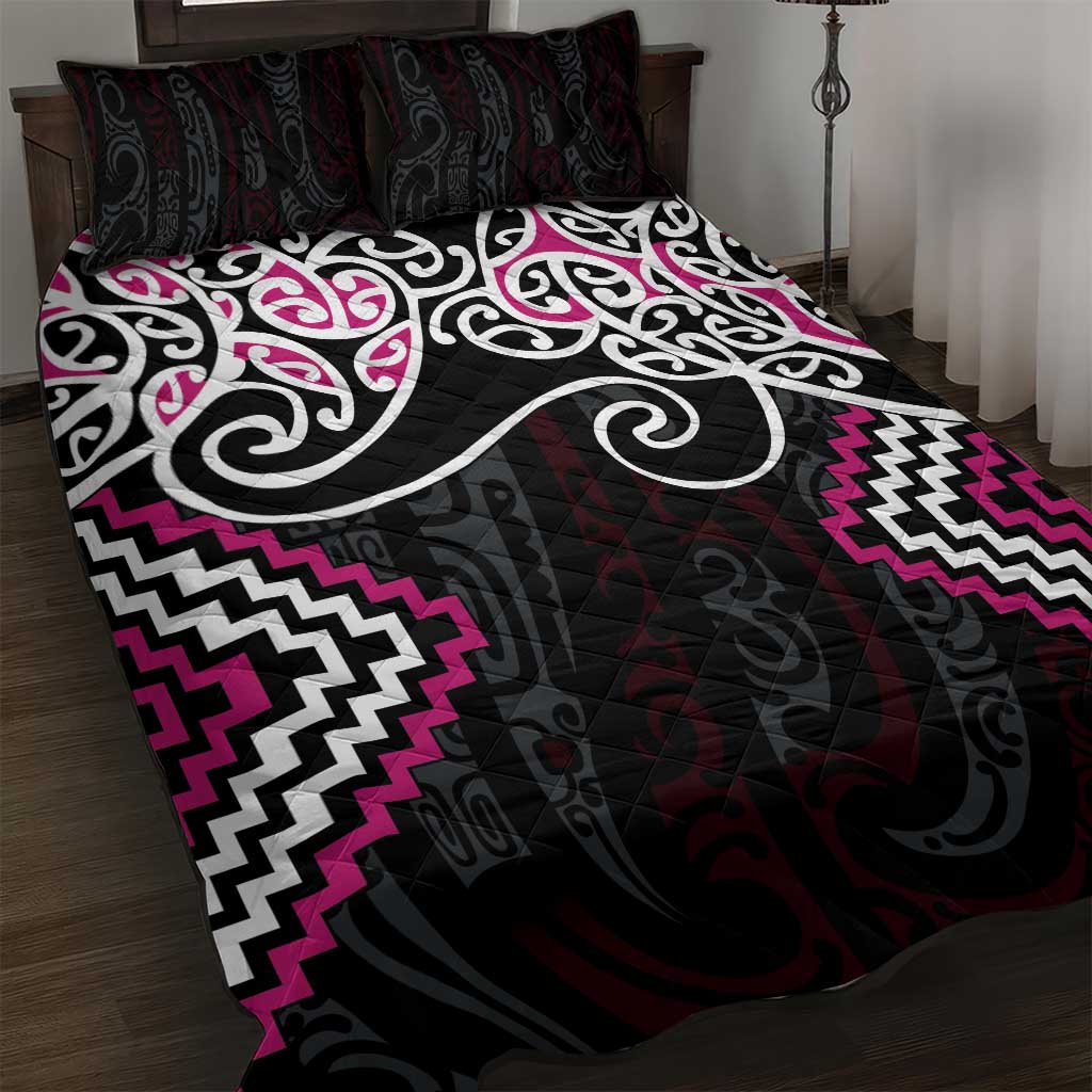 Pink Aotearoa Tukutuku Manawa Tapu Quilt Bed Set Ta Moko Toi Maori LT9 Pink - Polynesian Pride