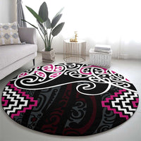 Pink Aotearoa Tukutuku Manawa Tapu Round Carpet Ta Moko Toi Maori