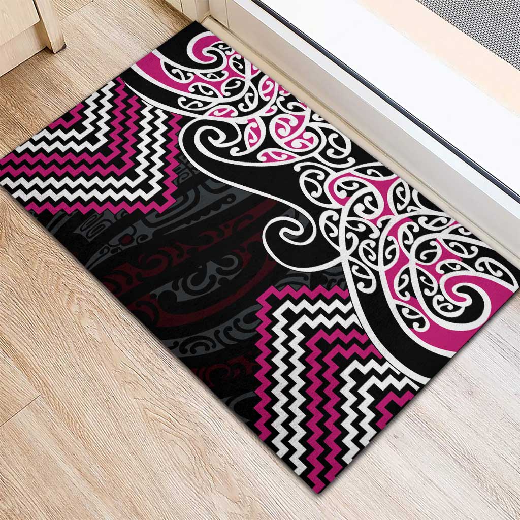 Pink Aotearoa Tukutuku Manawa Tapu Rubber Doormat Ta Moko Toi Maori LT9 - Polynesian Pride