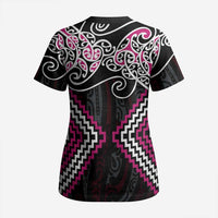 Pink Aotearoa Tukutuku Manawa Tapu Scrub Top Ta Moko Toi Maori - Polynesian Pride