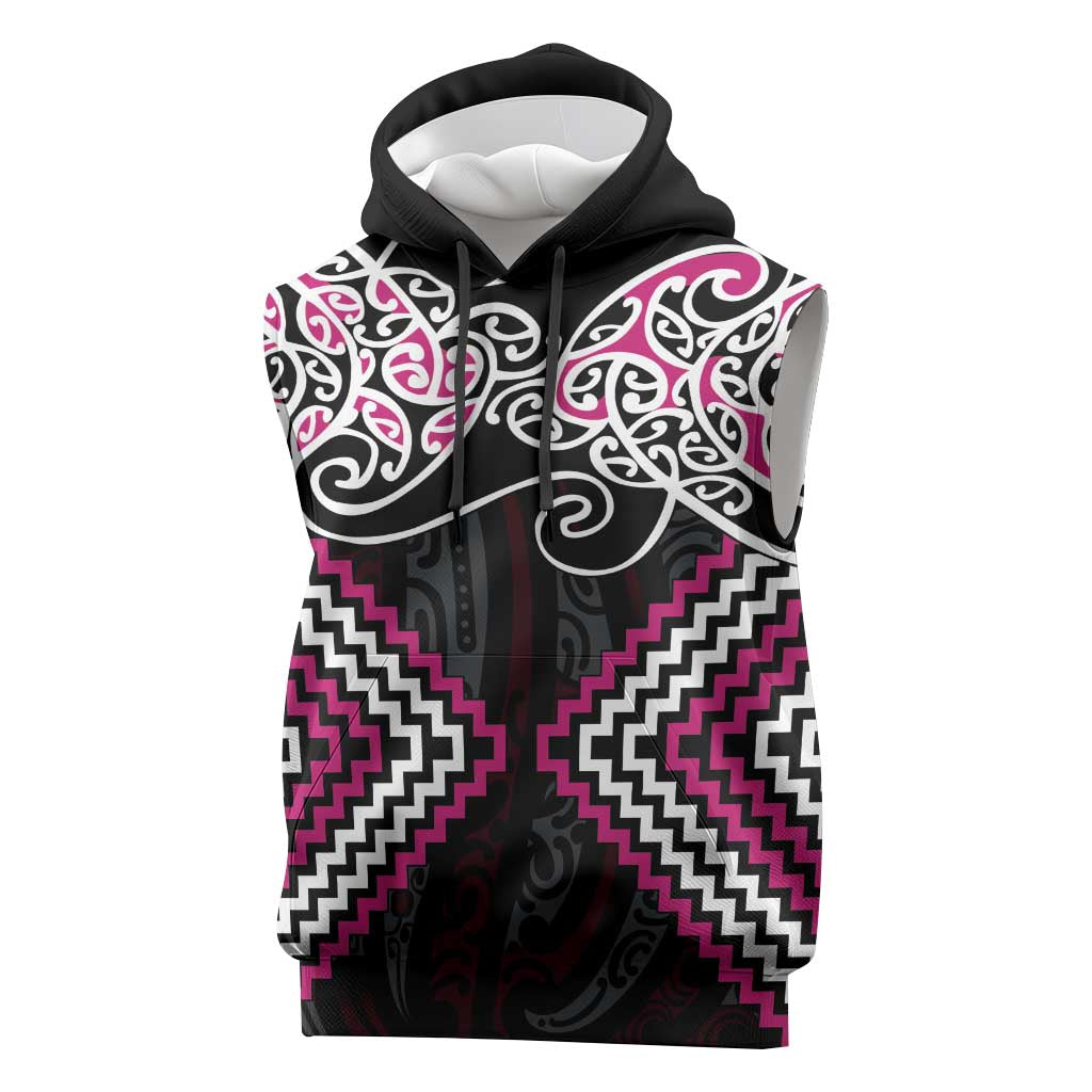 Pink Aotearoa Tukutuku Manawa Tapu Sleeveless Hoodie Ta Moko Toi Maori - Polynesian Pride