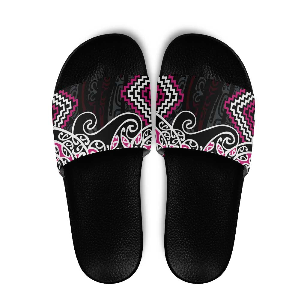 Pink Aotearoa Tukutuku Manawa Tapu Slide Sandals Ta Moko Toi Maori - Polynesian Pride