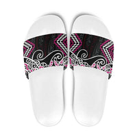 Pink Aotearoa Tukutuku Manawa Tapu Slide Sandals Ta Moko Toi Maori - Polynesian Pride