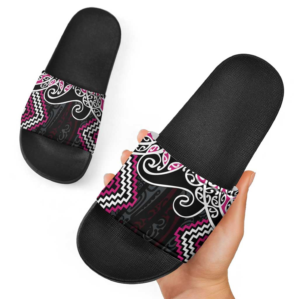 Pink Aotearoa Tukutuku Manawa Tapu Slide Sandals Ta Moko Toi Maori - Polynesian Pride
