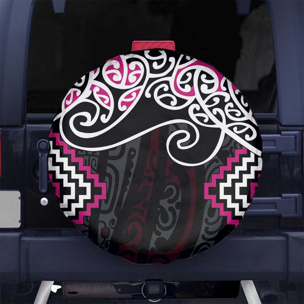 Pink Aotearoa Tukutuku Manawa Tapu Spare Tire Cover Ta Moko Toi Maori