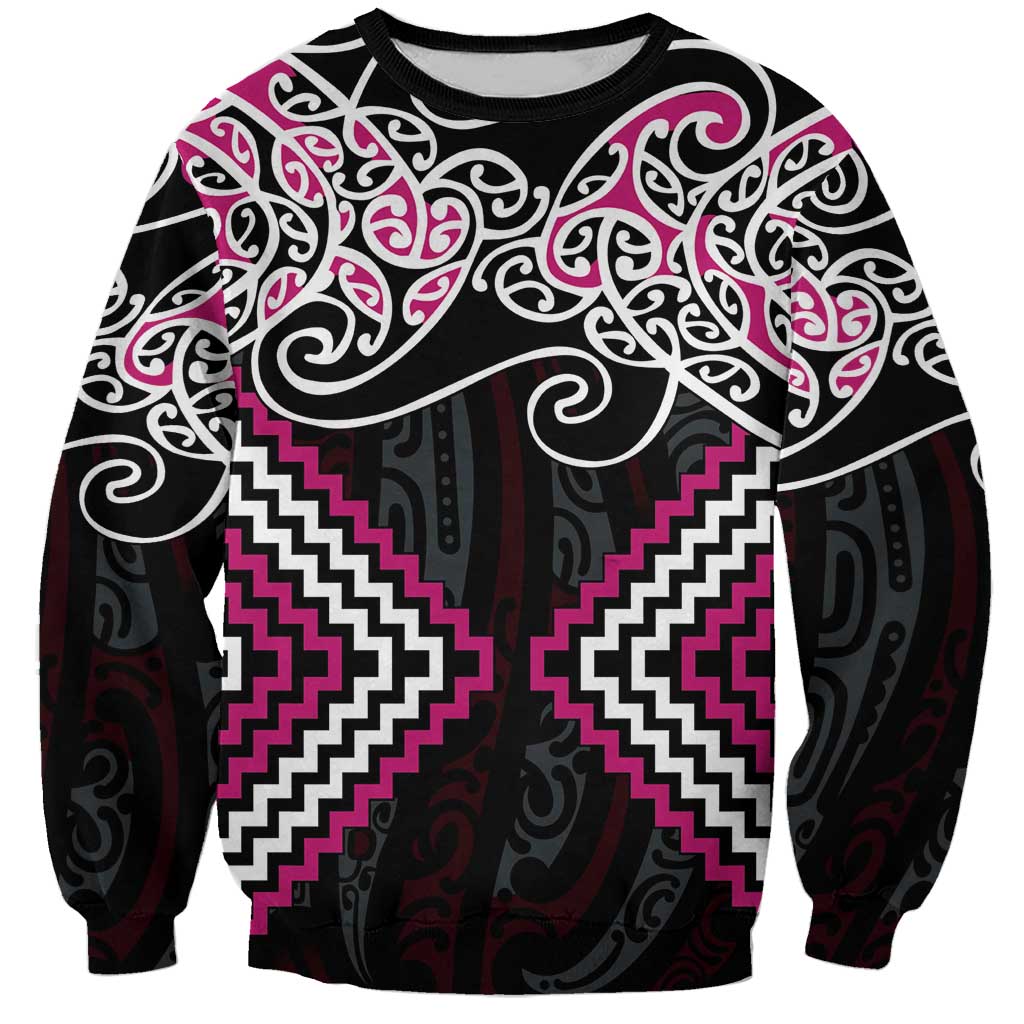 Pink Aotearoa Tukutuku Manawa Tapu Sweatshirt Ta Moko Toi Maori LT9 Unisex Pink - Polynesian Pride