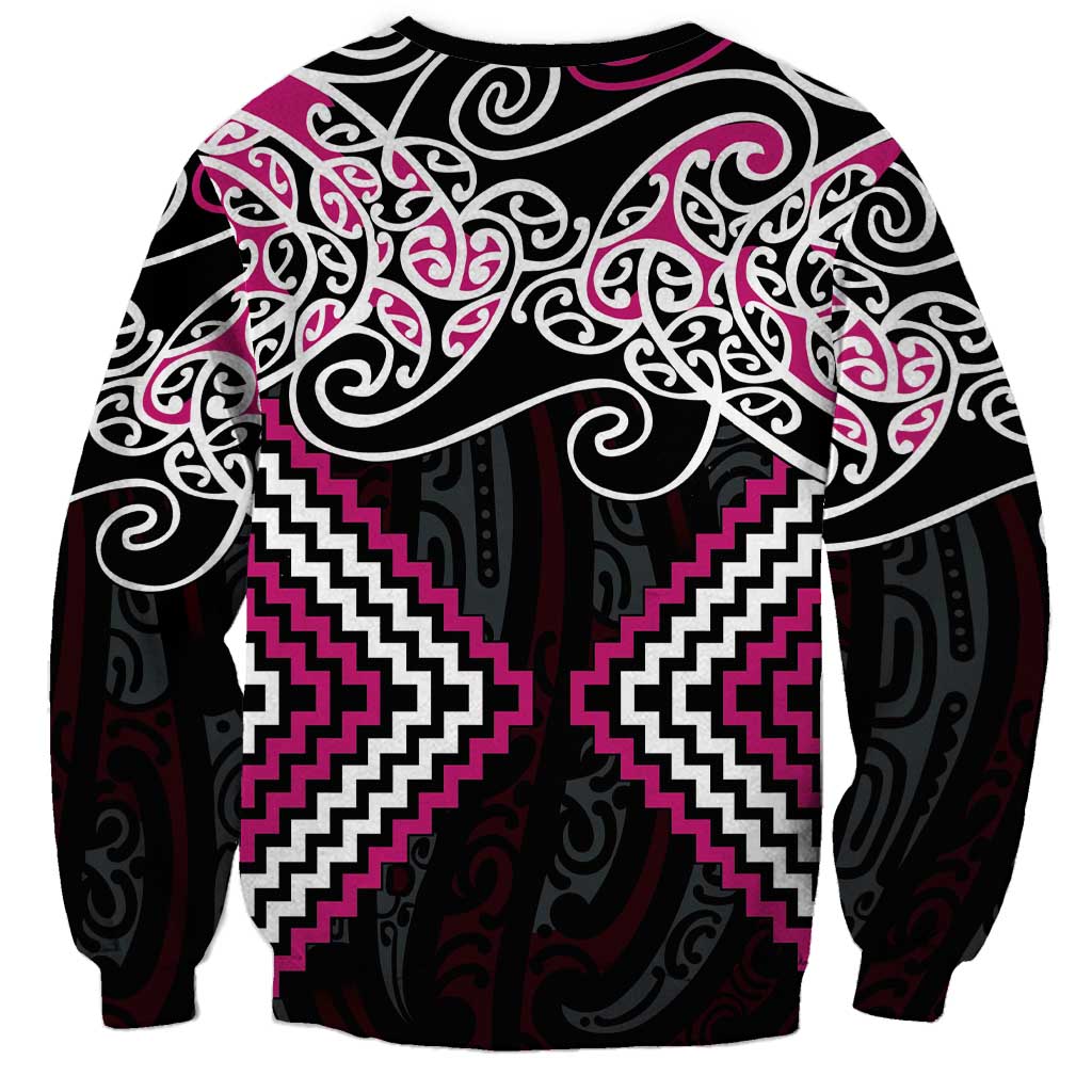 Pink Aotearoa Tukutuku Manawa Tapu Sweatshirt Ta Moko Toi Maori LT9 - Polynesian Pride