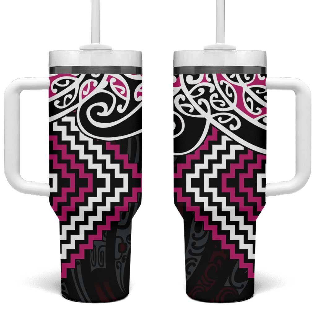 Pink Aotearoa Tukutuku Manawa Tapu Tumbler With Handle Ta Moko Toi Maori LT9 One Size: 40 oz Pink - Polynesian Pride