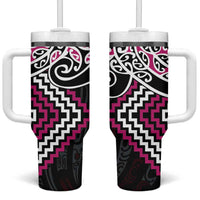 Pink Aotearoa Tukutuku Manawa Tapu Tumbler With Handle Ta Moko Toi Maori LT9 One Size: 40 oz Pink - Polynesian Pride