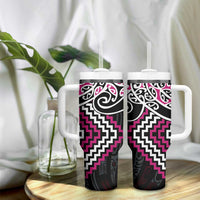 Pink Aotearoa Tukutuku Manawa Tapu Tumbler With Handle Ta Moko Toi Maori LT9 - Polynesian Pride